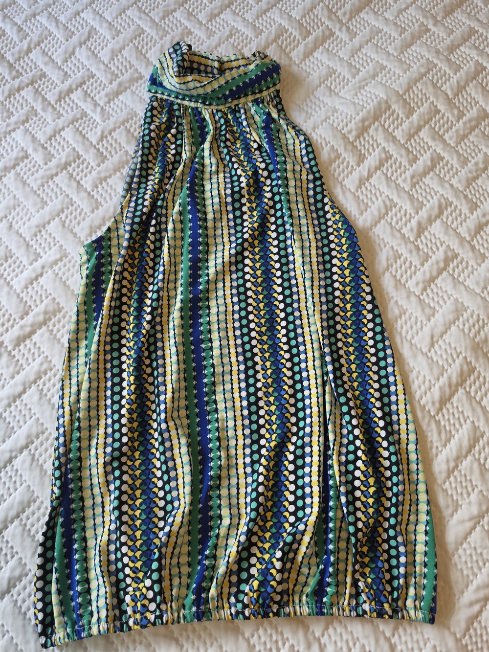 Laundry By Shelli Segal Green & Blue Halter Tank Top with Dot Stripe Print - Picture 2 of 5